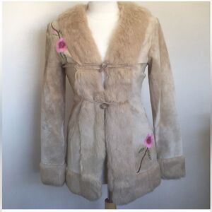 Vintage Y2K Megami Boogie Embroidered Leather Coat with Fur Lining